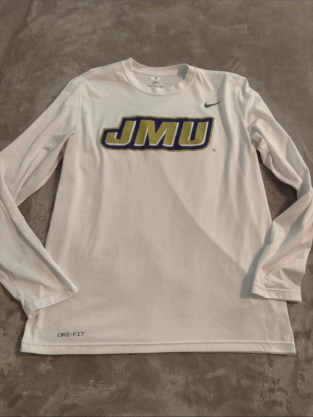Nike White Long-Sleeve Dri-FIT JMU Logo Shirt